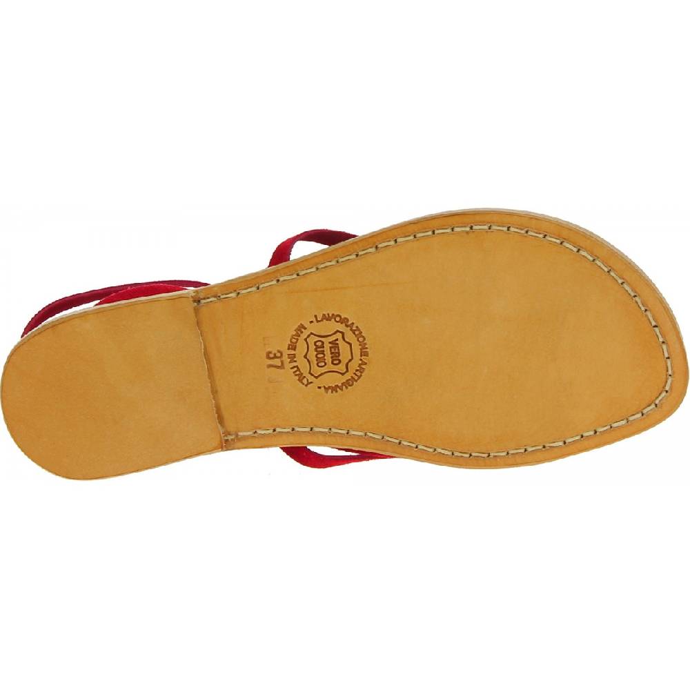 Lartigiano Del Cuoio Sandali Alla Schiava Bassi In Nubuk Rosso Artigianali