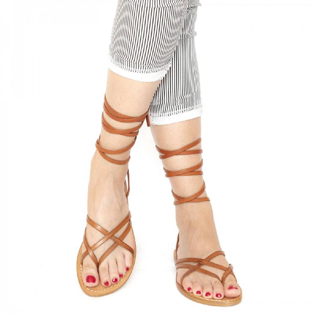 Lartigiano Del Cuoio Sandali Alla Schiava Donna Artigianali In Pelle Color Cuoio Antico