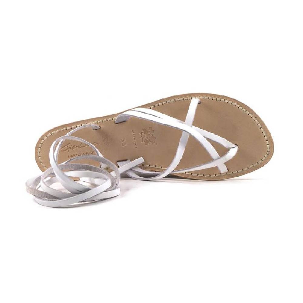 Lartigiano Del Cuoio Sandali Alla Schiava Fatti A Mano In Italia In Pelle Bianco