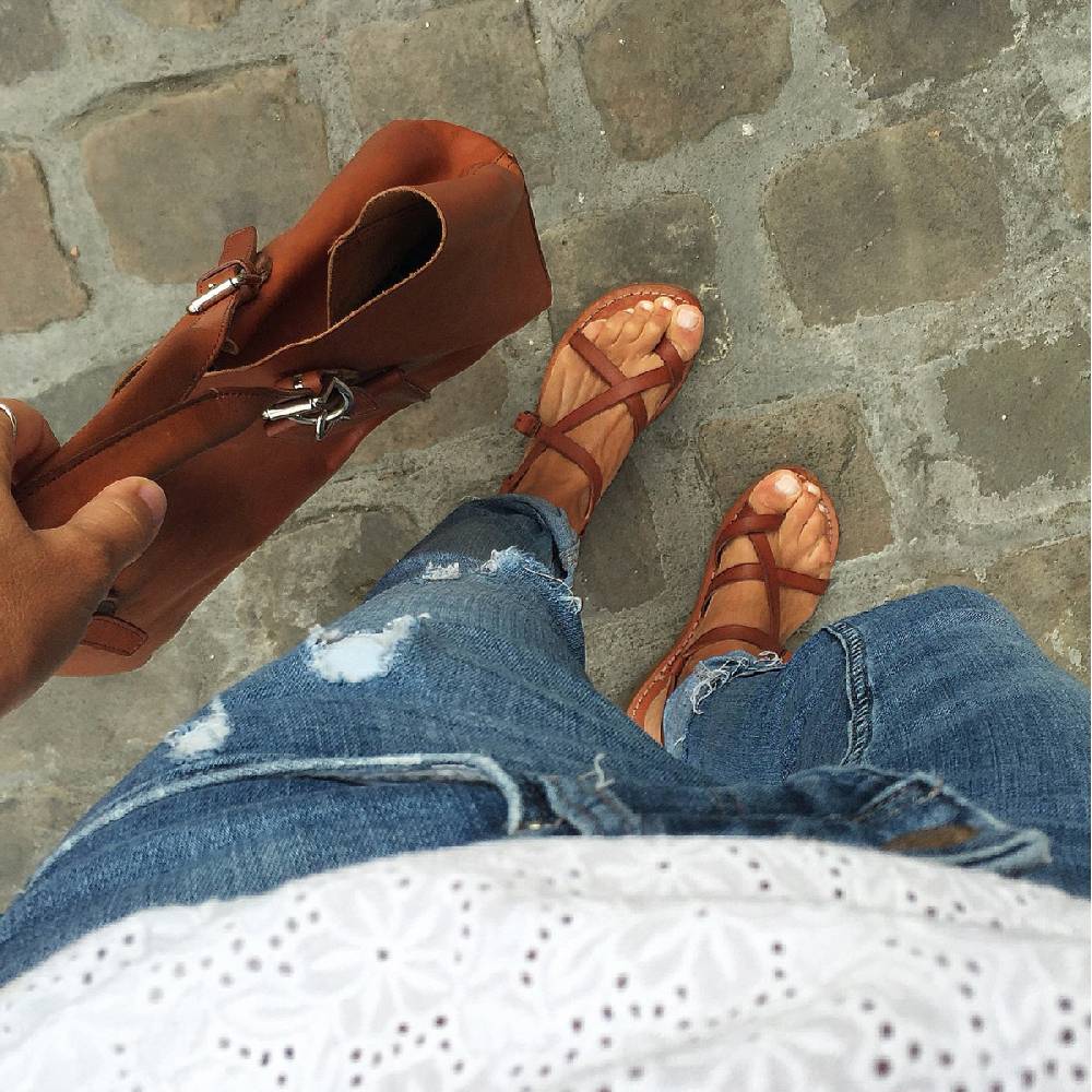 Lartigiano Del Cuoio Sandali Alla Schiava Fatti A Mano In Pelle Color Cuoio Antico