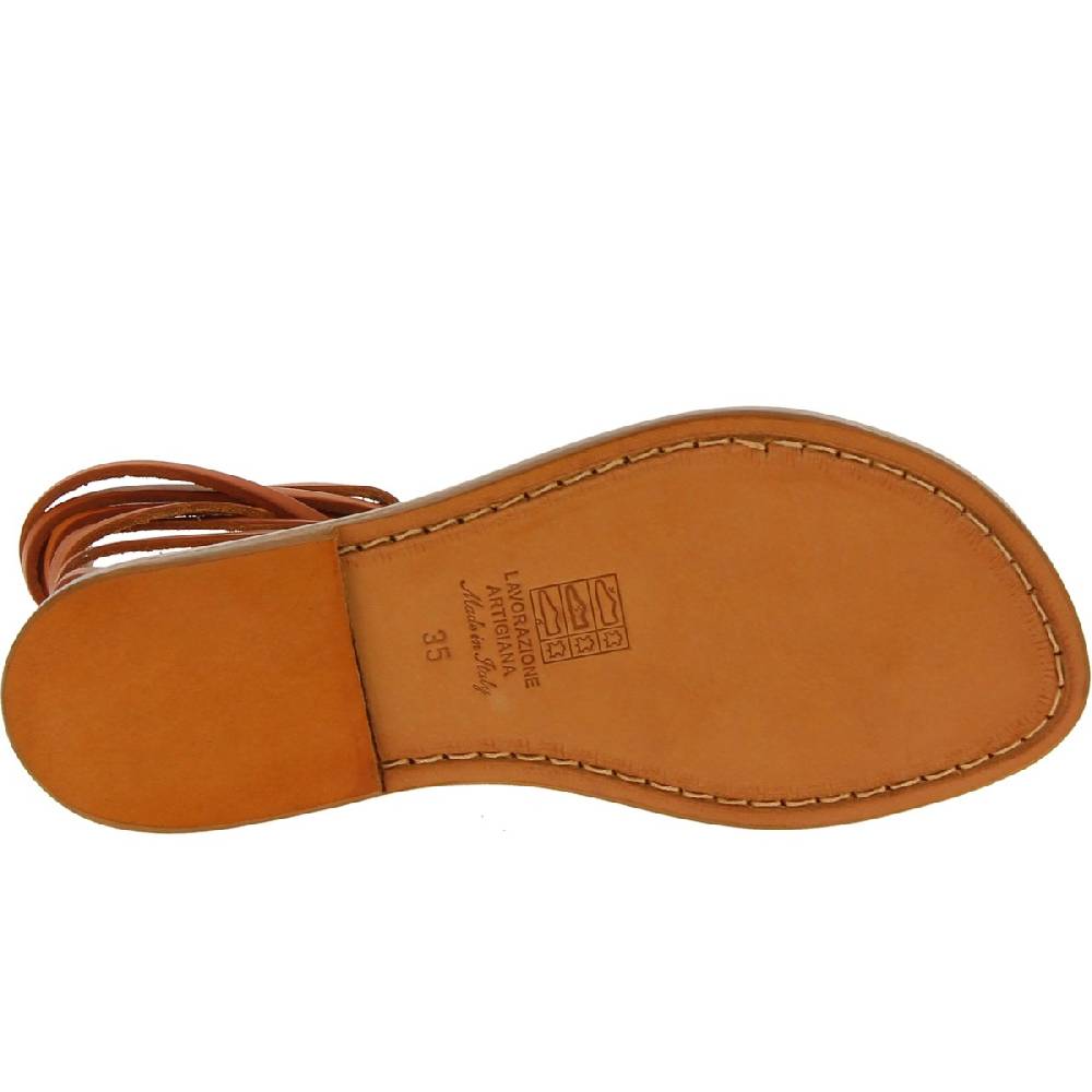 Lartigiano Del Cuoio Sandali Alla Schiava In Pelle Color Cuoio Fatti A Mano In Italia