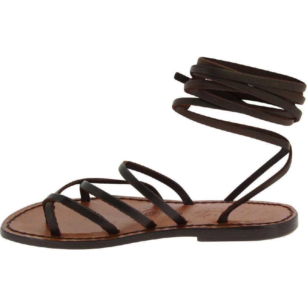 Lartigiano Del Cuoio Sandali Alla Schiava In Pelle Marrone Scuro Fatti A Mano In Italia