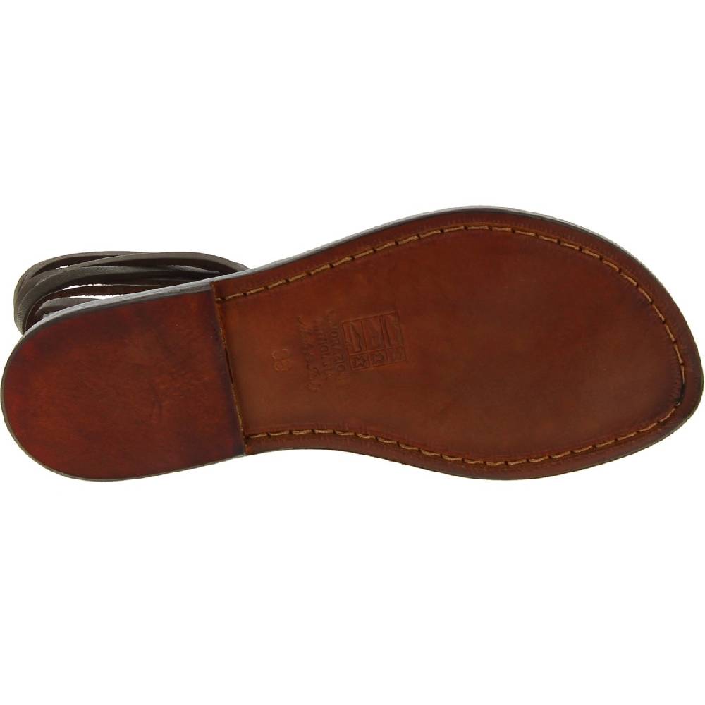 Lartigiano Del Cuoio Sandali Alla Schiava In Pelle Marrone Scuro Fatti A Mano In Italia