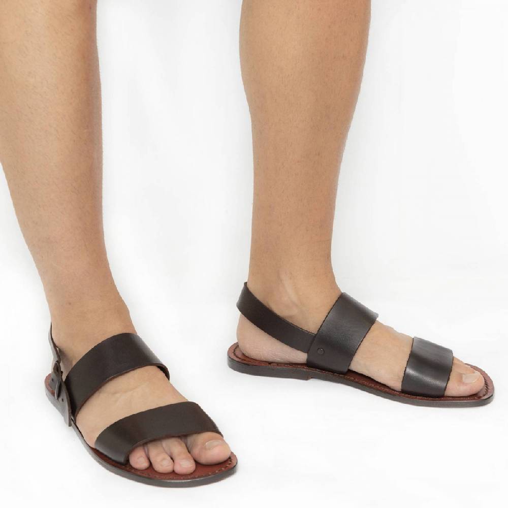 Lartigiano Del Cuoio Sandali Artigianali Da Uomo Fatti A Mano In Pelle Color Moro