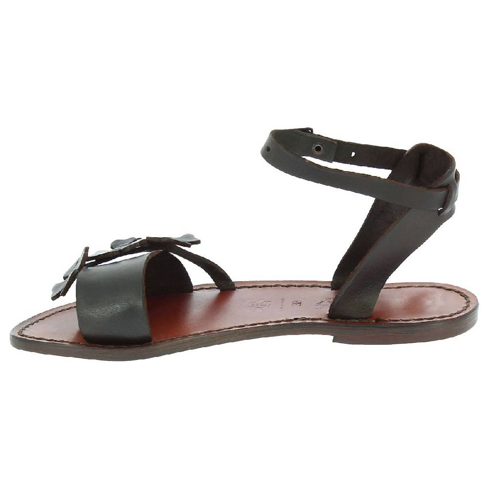 Lartigiano Del Cuoio Sandali Bassi Donna Artigianali In Pelle Color Testa Di Moro