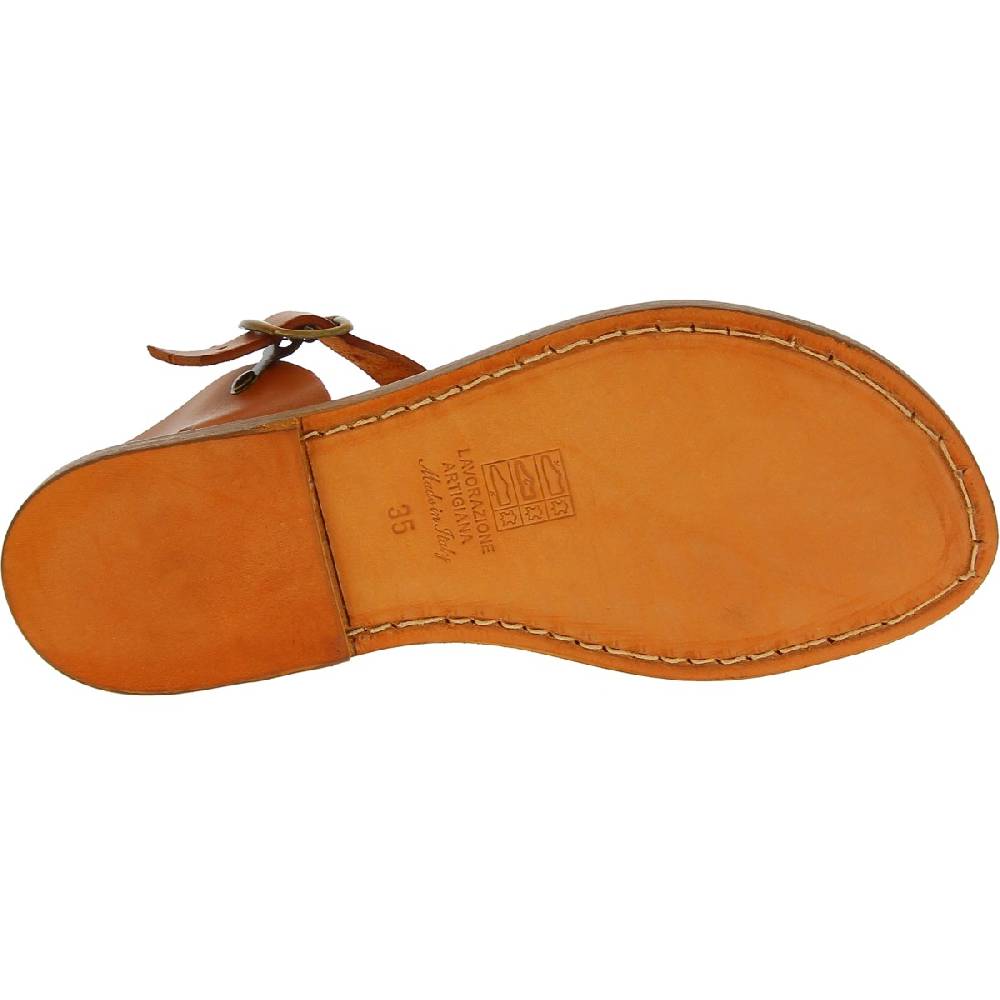 Lartigiano Del Cuoio Sandali Bassi In Pelle Color Cuoio Fatti A Mano In Italia