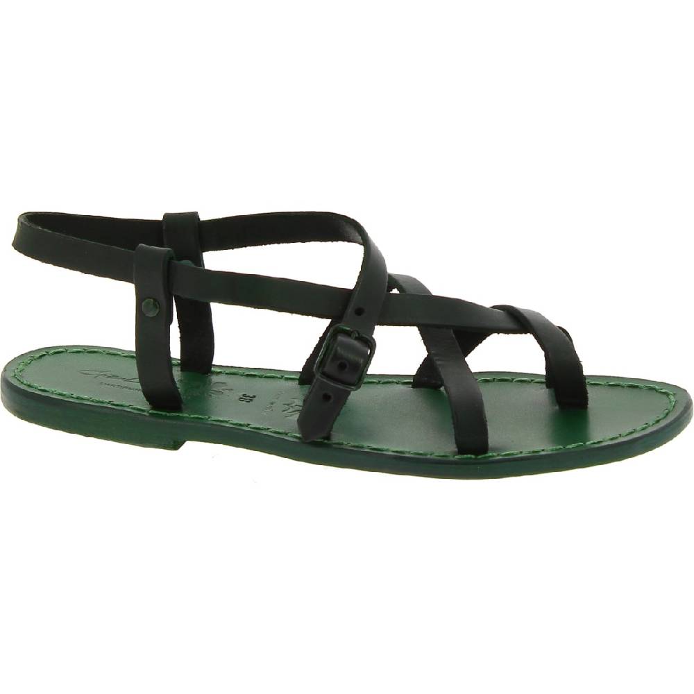 Lartigiano Del Cuoio Sandali Bassi In Pelle Verde Fatti A Mano In Italia