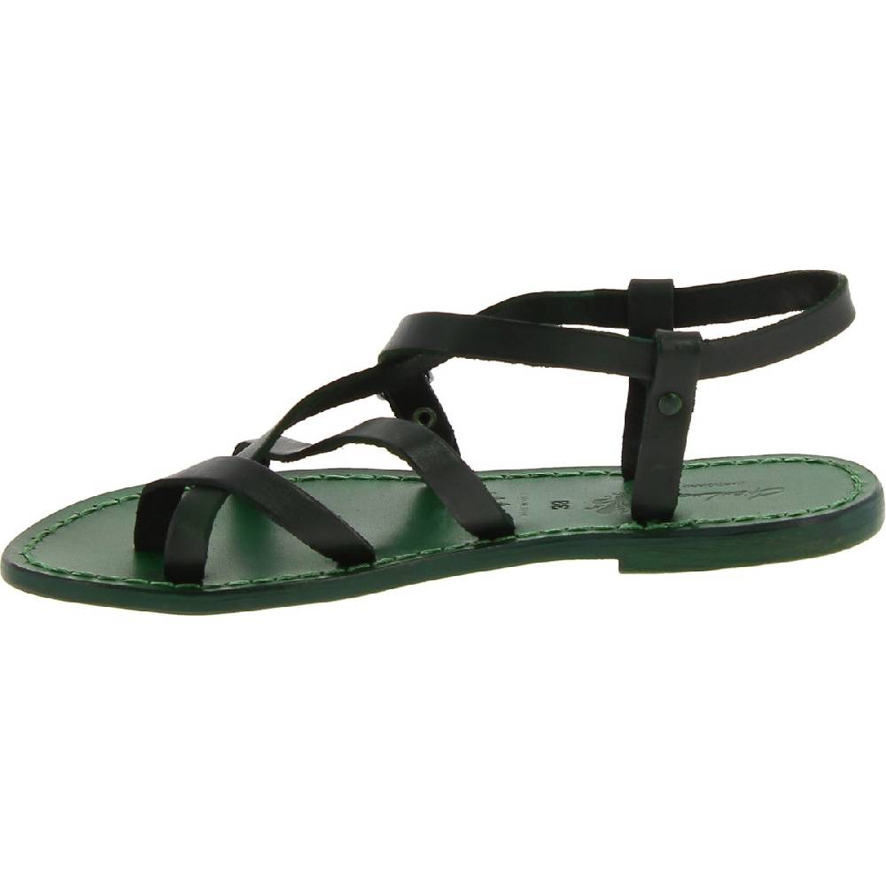 Lartigiano Del Cuoio Sandali Bassi In Pelle Verde Fatti A Mano In Italia