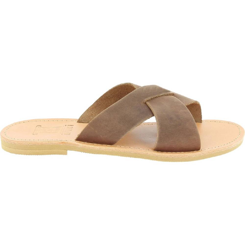 Lartigiano Del Cuoio Sandali Ciabatte Da Uomo Con Fasce Incrociate In Pelle Nubuk Testa Di Moro