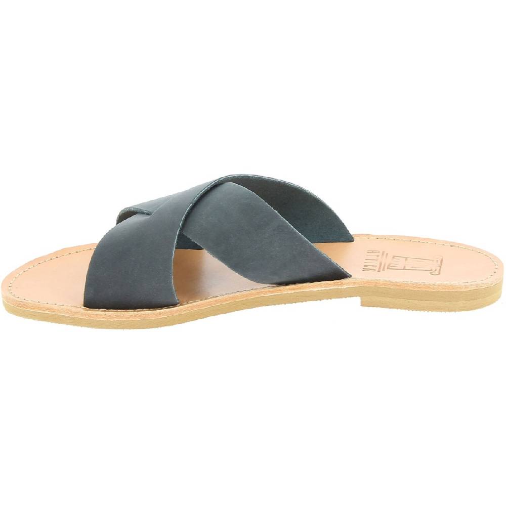 Lartigiano Del Cuoio Sandali Ciabatte Da Uomo Con Fasce Incrociate In Pelle Nubuk Nera