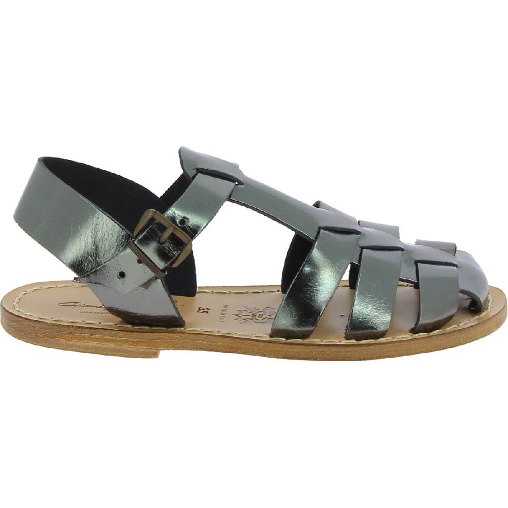Lartigiano Del Cuoio Sandali Da Donna In Pelle Color Titanio Fatti A Mano In Italia
