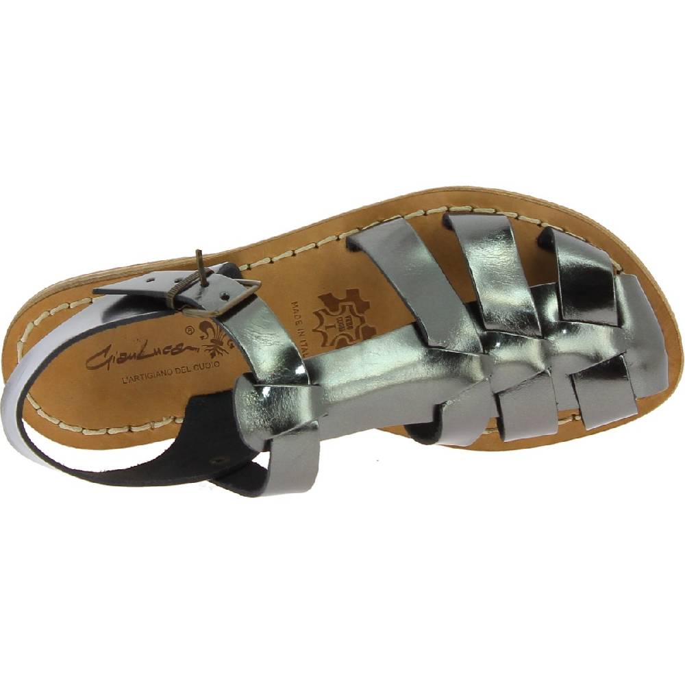 Lartigiano Del Cuoio Sandali Da Donna In Pelle Color Titanio Fatti A Mano In Italia