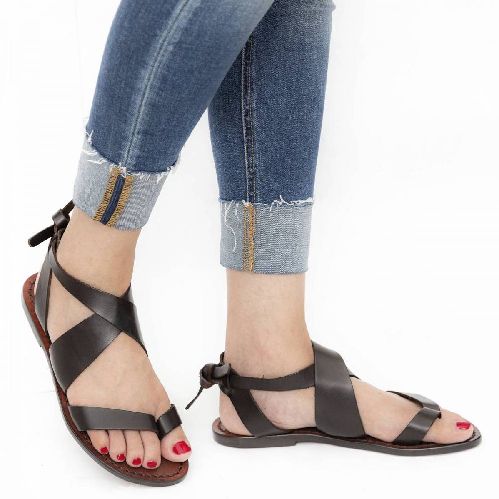 Lartigiano Del Cuoio Sandali Donna Fatti A Mano In Pelle Colore Testa Di Moro