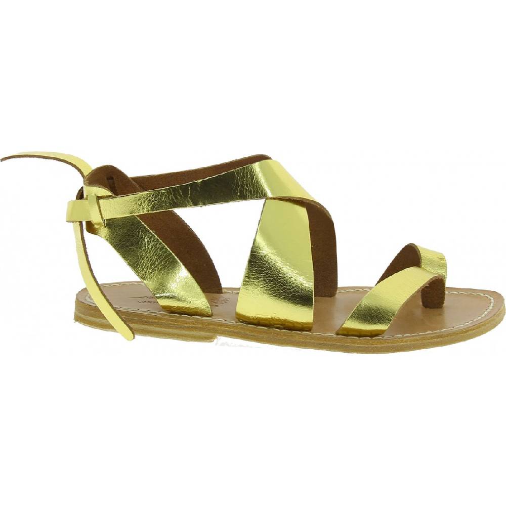 Lartigiano Del Cuoio Sandali Donna Fatti A Mano In Pelle Laminata Colore Oro