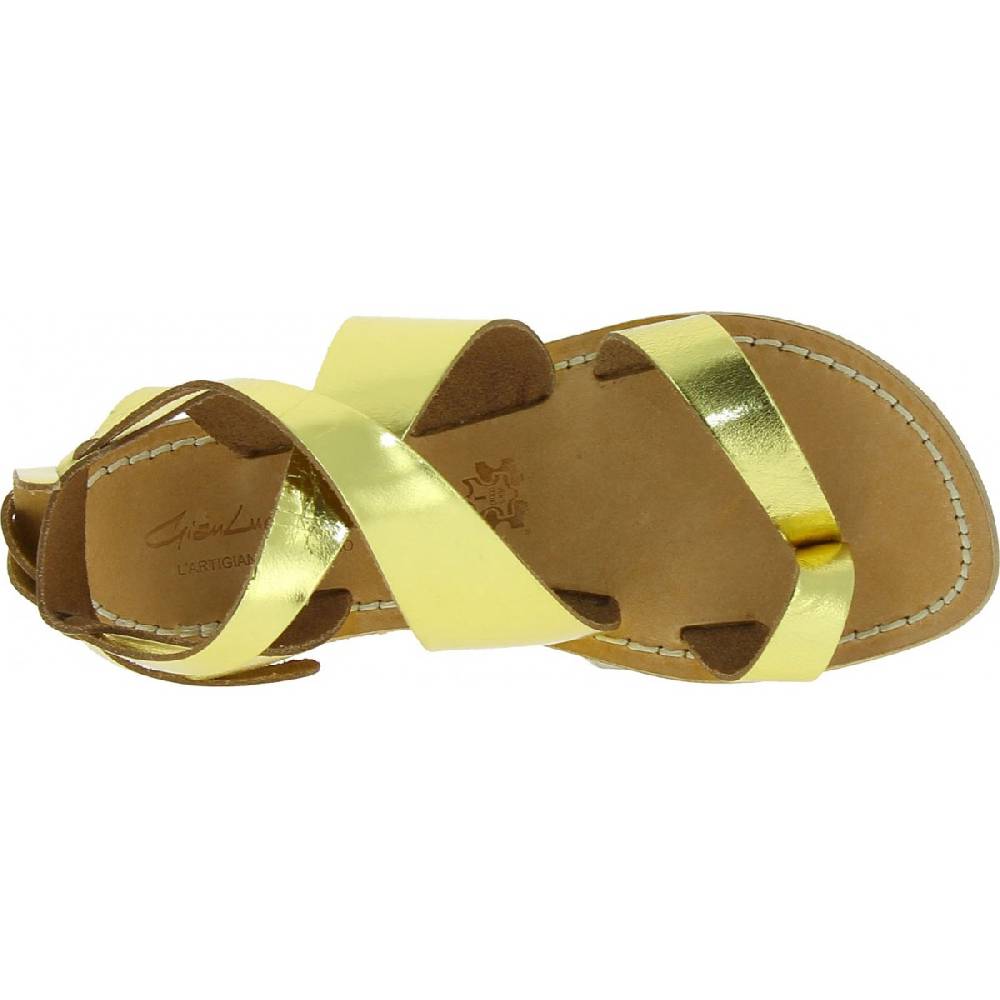 Lartigiano Del Cuoio Sandali Donna Fatti A Mano In Pelle Laminata Colore Oro