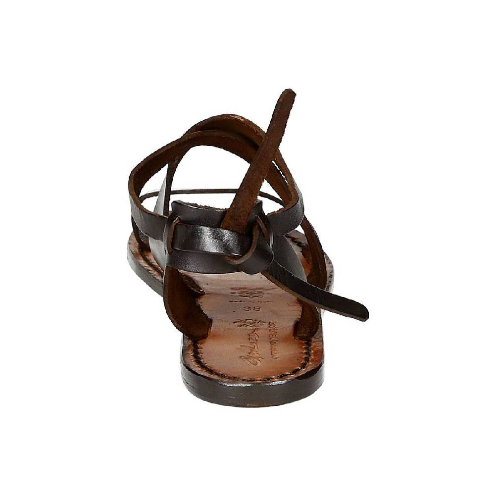 Lartigiano Del Cuoio Sandali Donna Fatti A Mano In Pelle Marrone Scuro