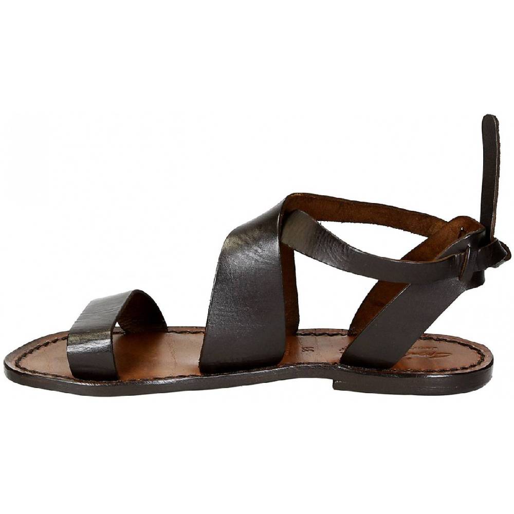 Lartigiano Del Cuoio Sandali Donna Fatti A Mano In Pelle Marrone Scuro