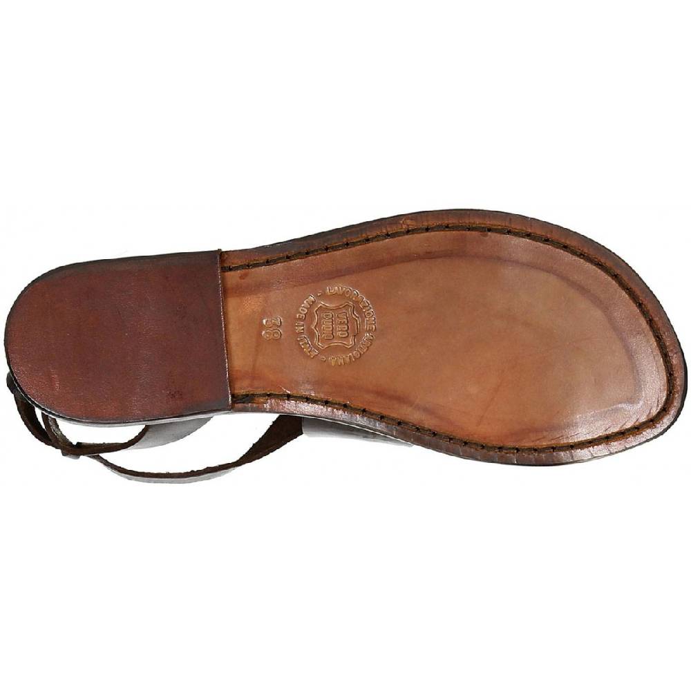 Lartigiano Del Cuoio Sandali Donna Fatti A Mano In Pelle Marrone Scuro