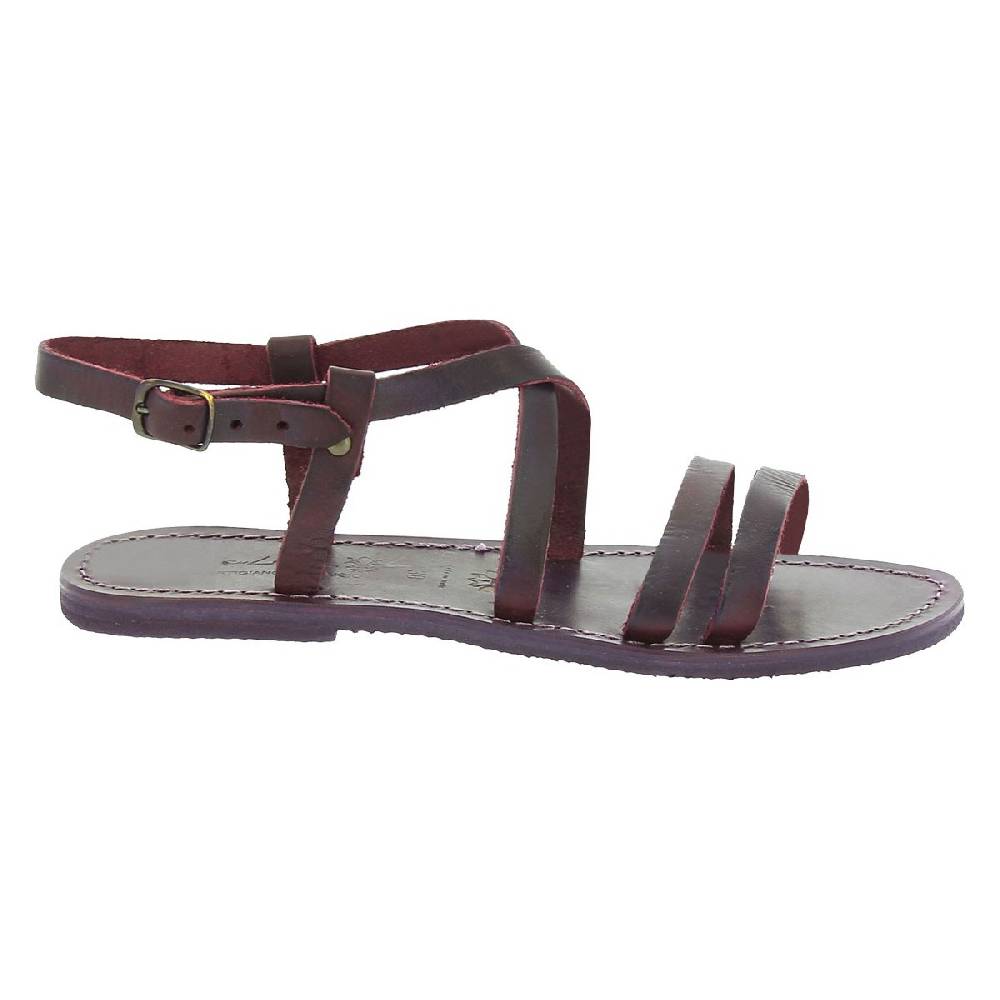 Lartigiano Del Cuoio Sandali Donna In Cuoio Color Prugna Artigianali