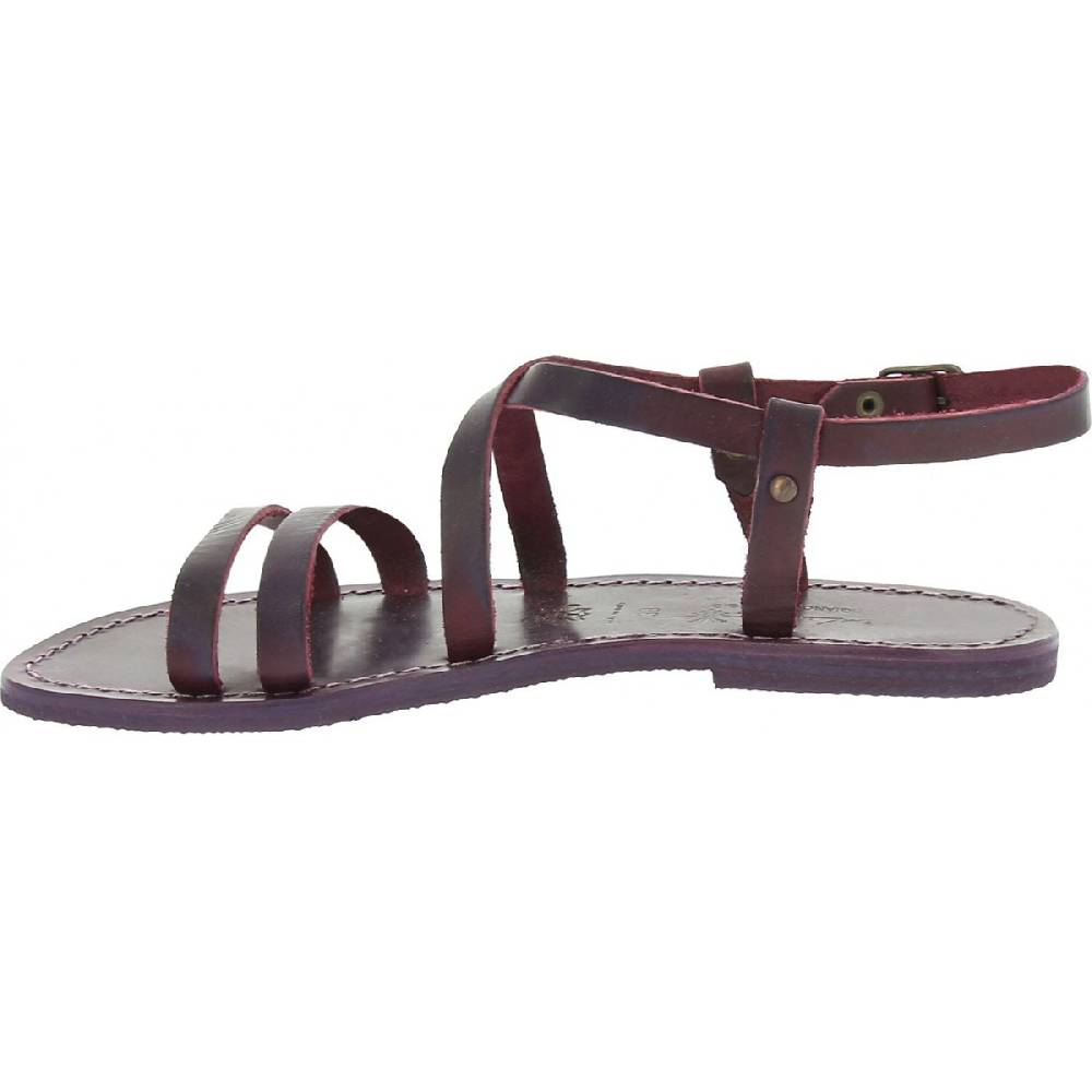 Lartigiano Del Cuoio Sandali Donna In Cuoio Color Prugna Artigianali