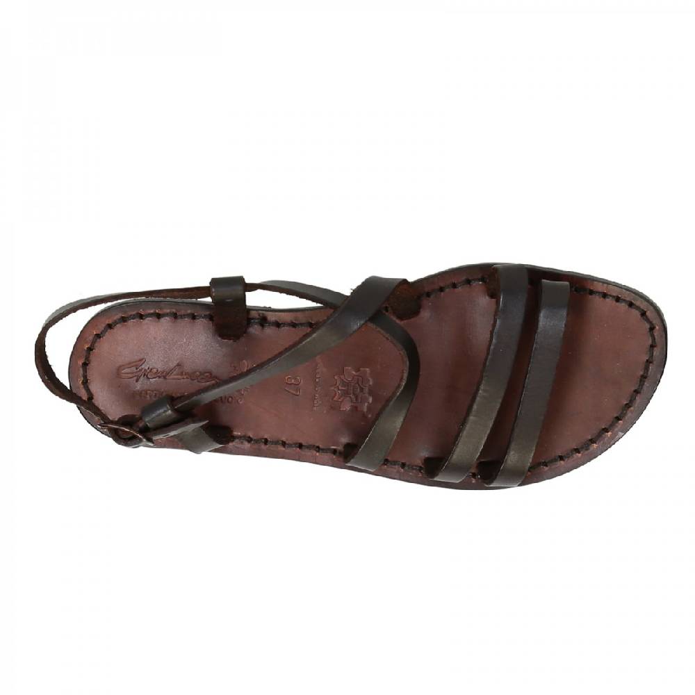 Lartigiano Del Cuoio Sandali Donna In Cuoio Marrone Scuro Artigianali