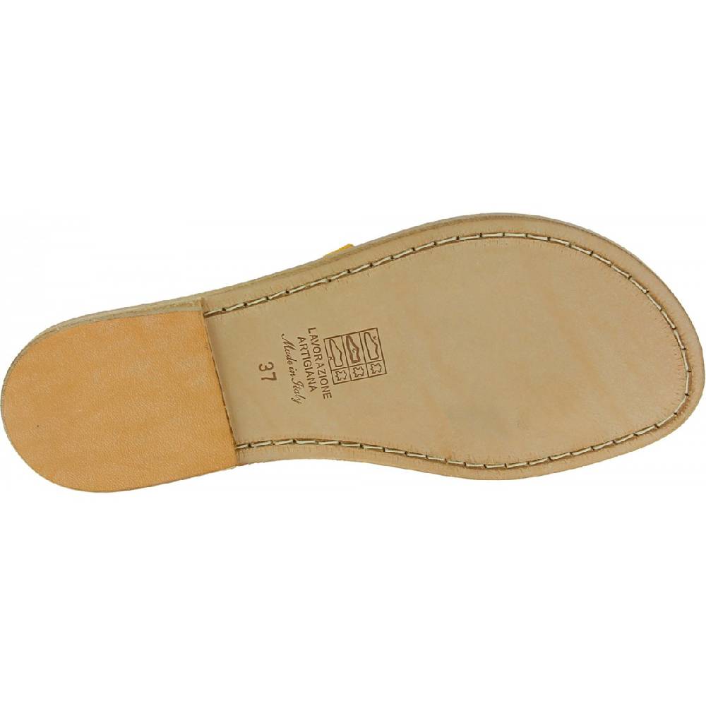 Lartigiano Del Cuoio Sandali Donna In Pelle Nabuk Color Ocra Fatti A Mano
