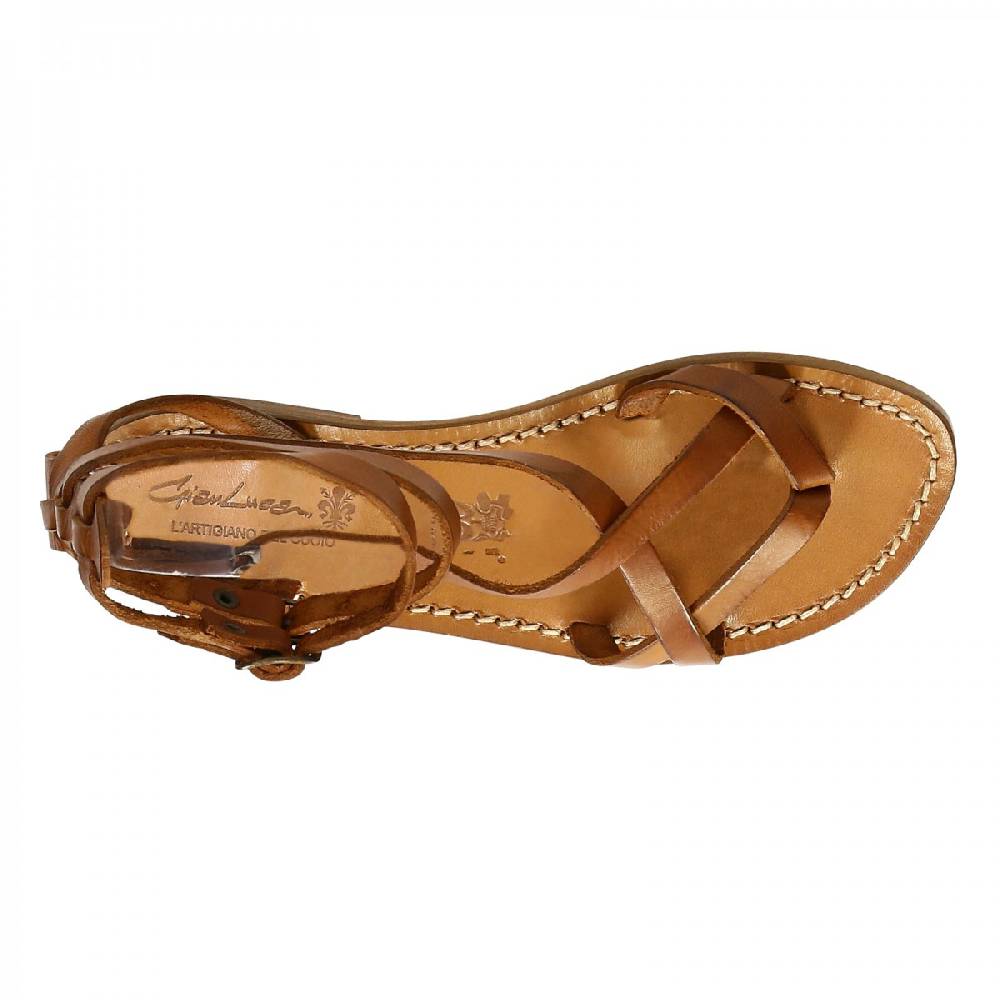 Lartigiano Del Cuoio Sandali Gladiator Donna Fatti A Mano In Pelle Colore Cuoio Antico
