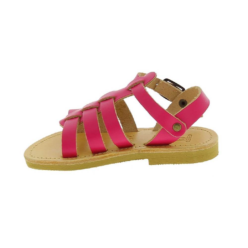 Lartigiano Del Cuoio Sandali Gladiatore Da Bambina In Pelle Di Vitello Fucsia Chiusura Con Fibbia