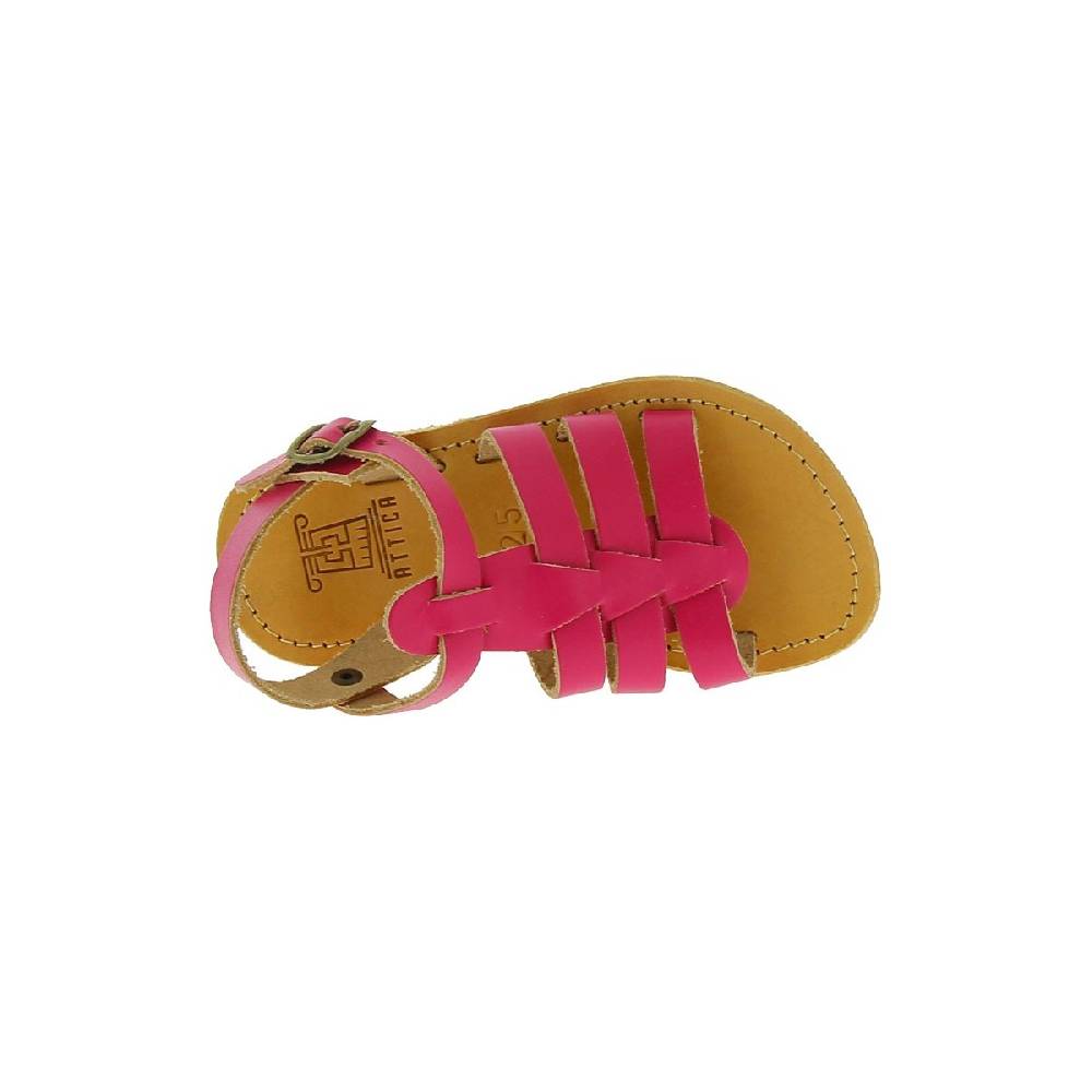 Lartigiano Del Cuoio Sandali Gladiatore Da Bambina In Pelle Di Vitello Fucsia Chiusura Con Fibbia