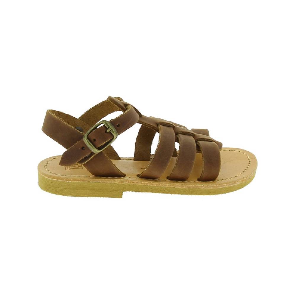 Lartigiano Del Cuoio Sandali Gladiatore Da Bambino In Pelle Nubuck Marrone Chiusura Con Fibbia