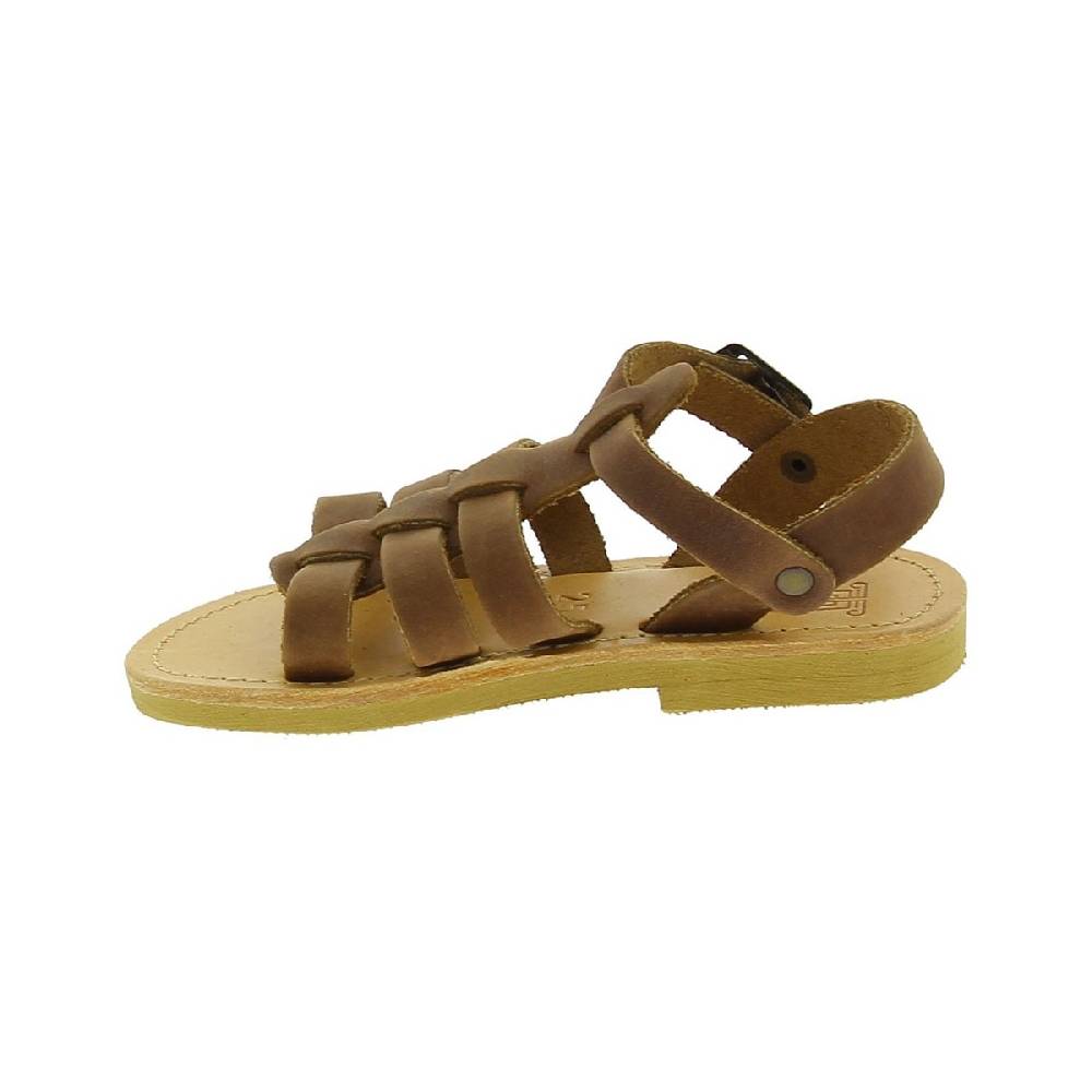 Lartigiano Del Cuoio Sandali Gladiatore Da Bambino In Pelle Nubuck Marrone Chiusura Con Fibbia