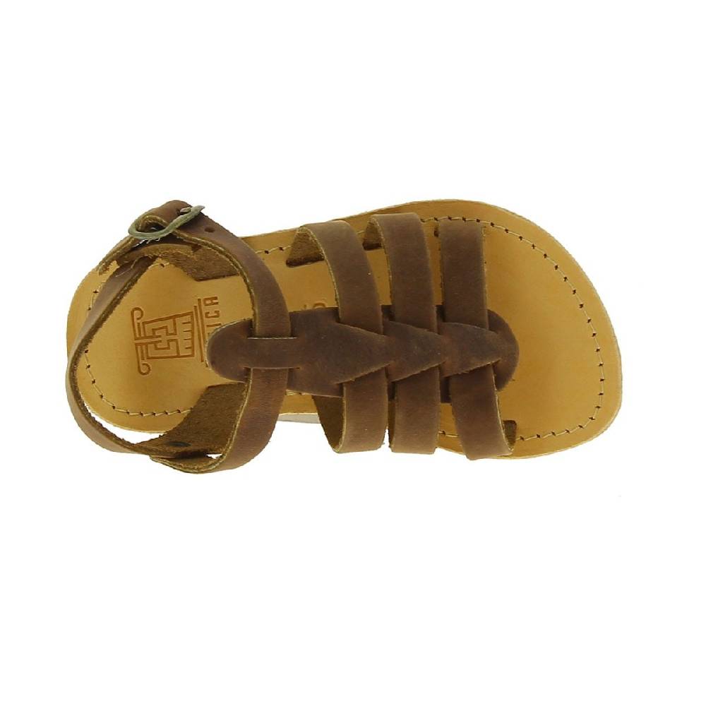 Lartigiano Del Cuoio Sandali Gladiatore Da Bambino In Pelle Nubuck Marrone Chiusura Con Fibbia