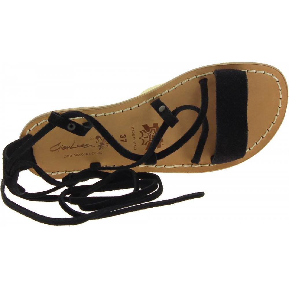 Lartigiano Del Cuoio Sandali Gladiatore Donna In Pelle Nabuk Nero Fatti A Mano