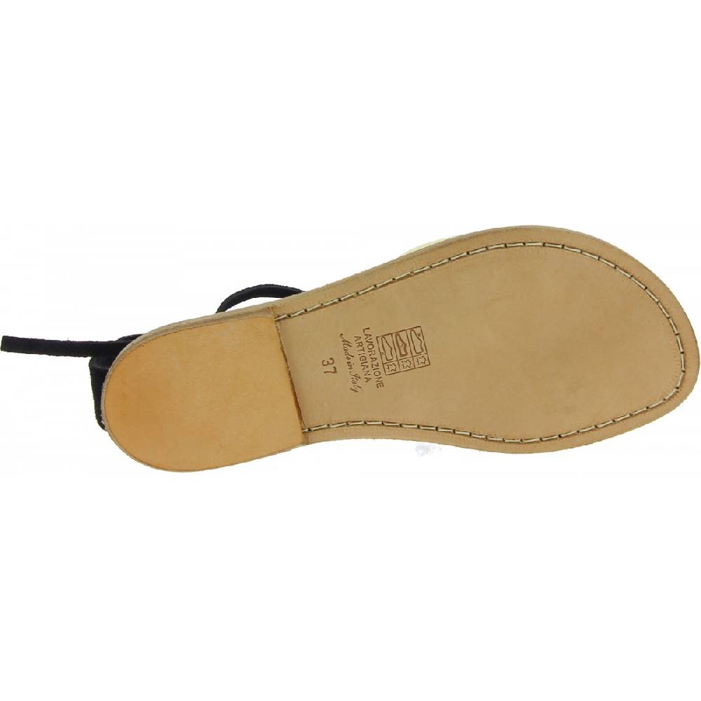 Lartigiano Del Cuoio Sandali Gladiatore Donna In Pelle Nabuk Nero Fatti A Mano