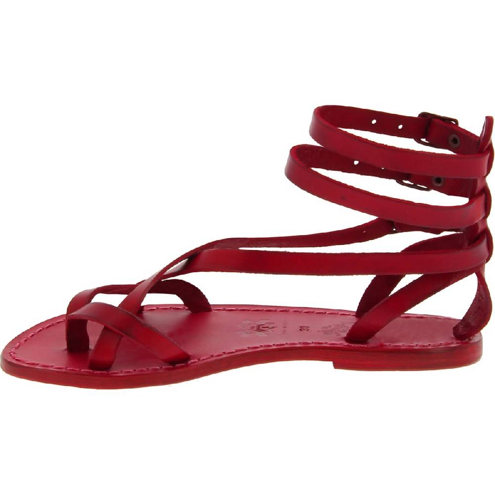 Lartigiano Del Cuoio Sandali Gladiatore Donna In Pelle Rossa Fatti A Mano