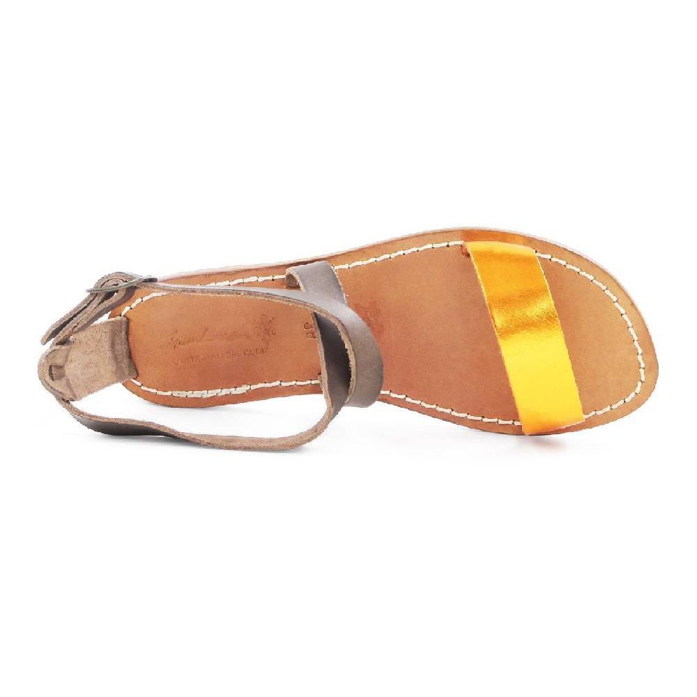 Lartigiano Del Cuoio Sandali In Pelle Bassi Bicolor Fatti A Mano