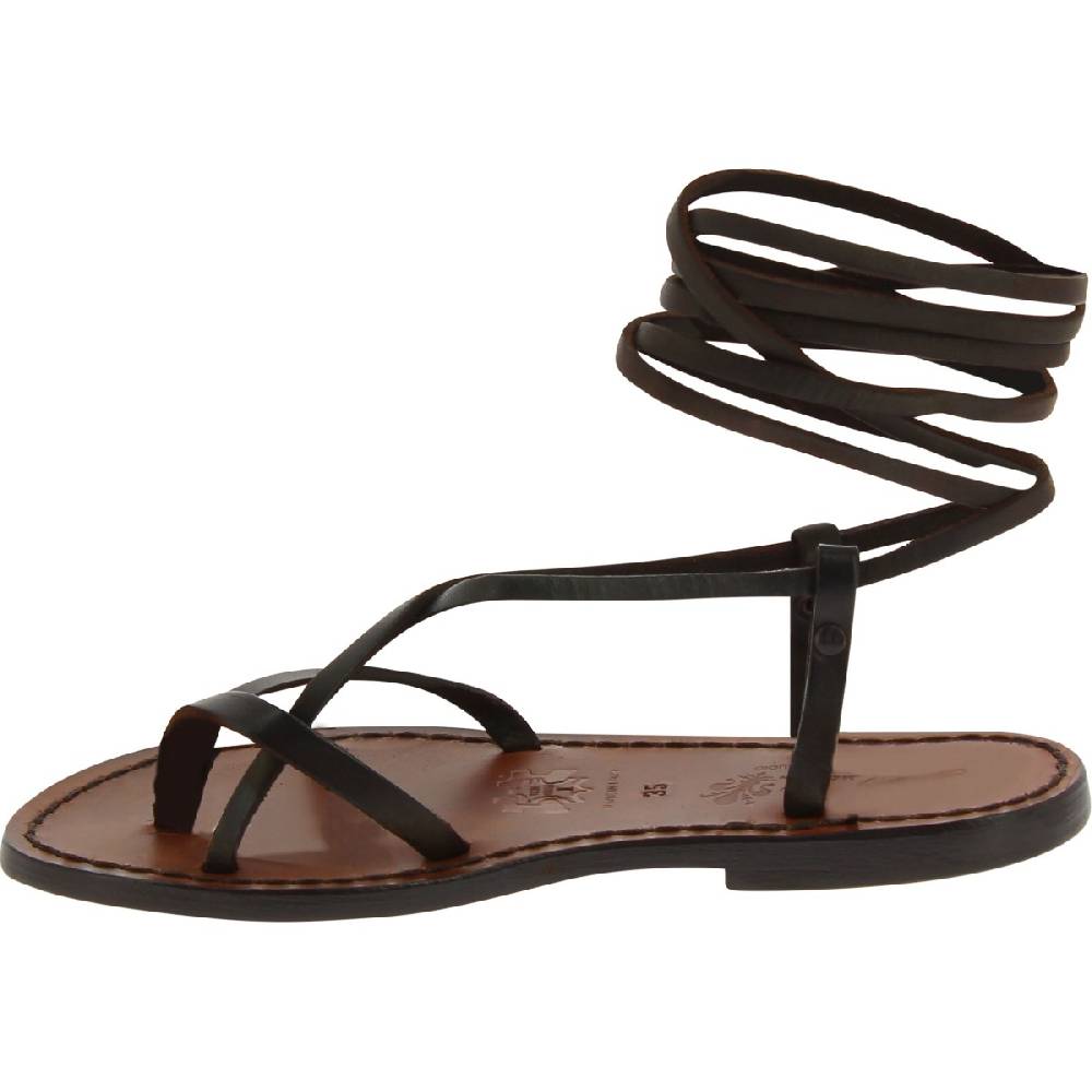 Lartigiano Del Cuoio Sandali Infradito Alla Schiava Artigianali In Pelle Marrone Scuro