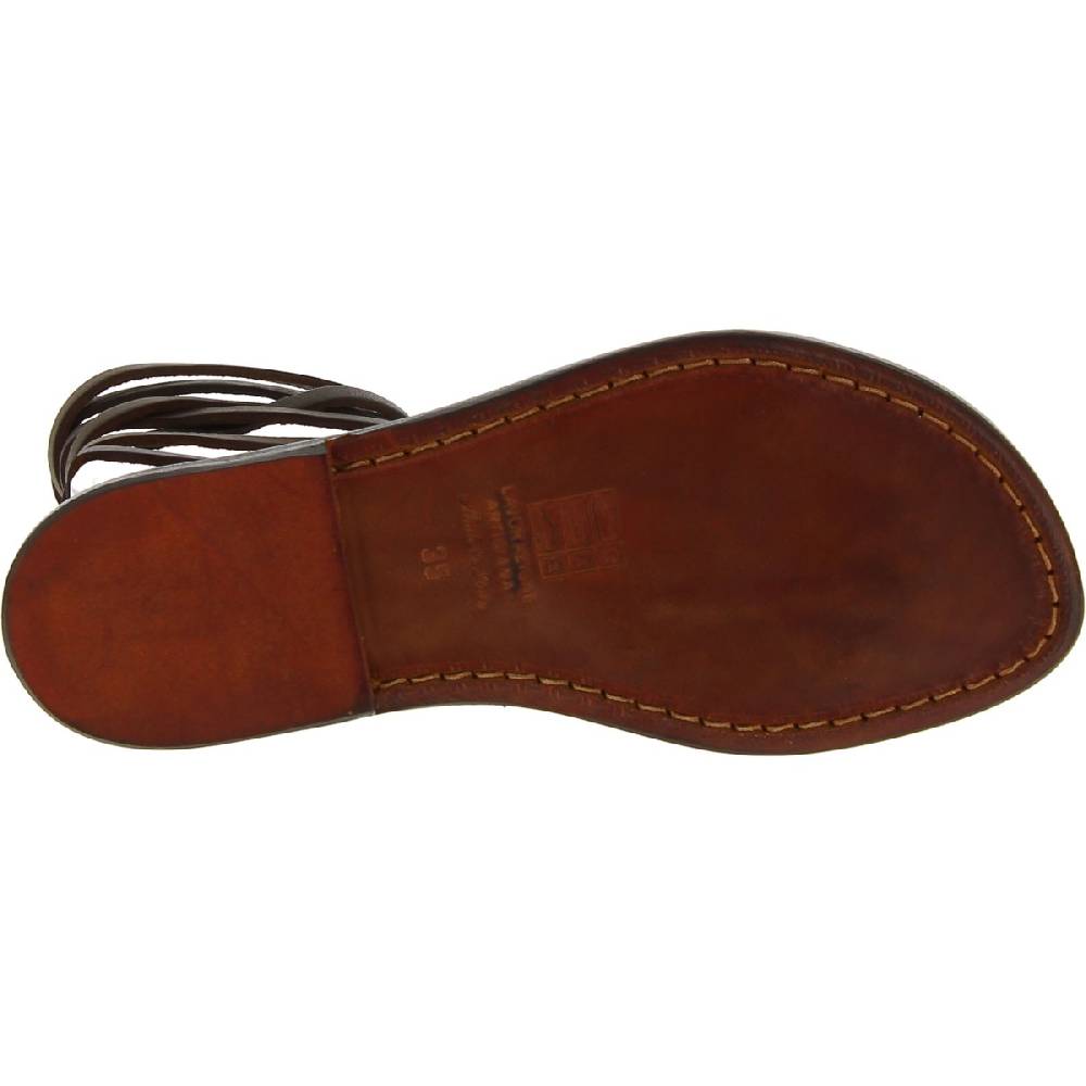 Lartigiano Del Cuoio Sandali Infradito Alla Schiava Artigianali In Pelle Marrone Scuro