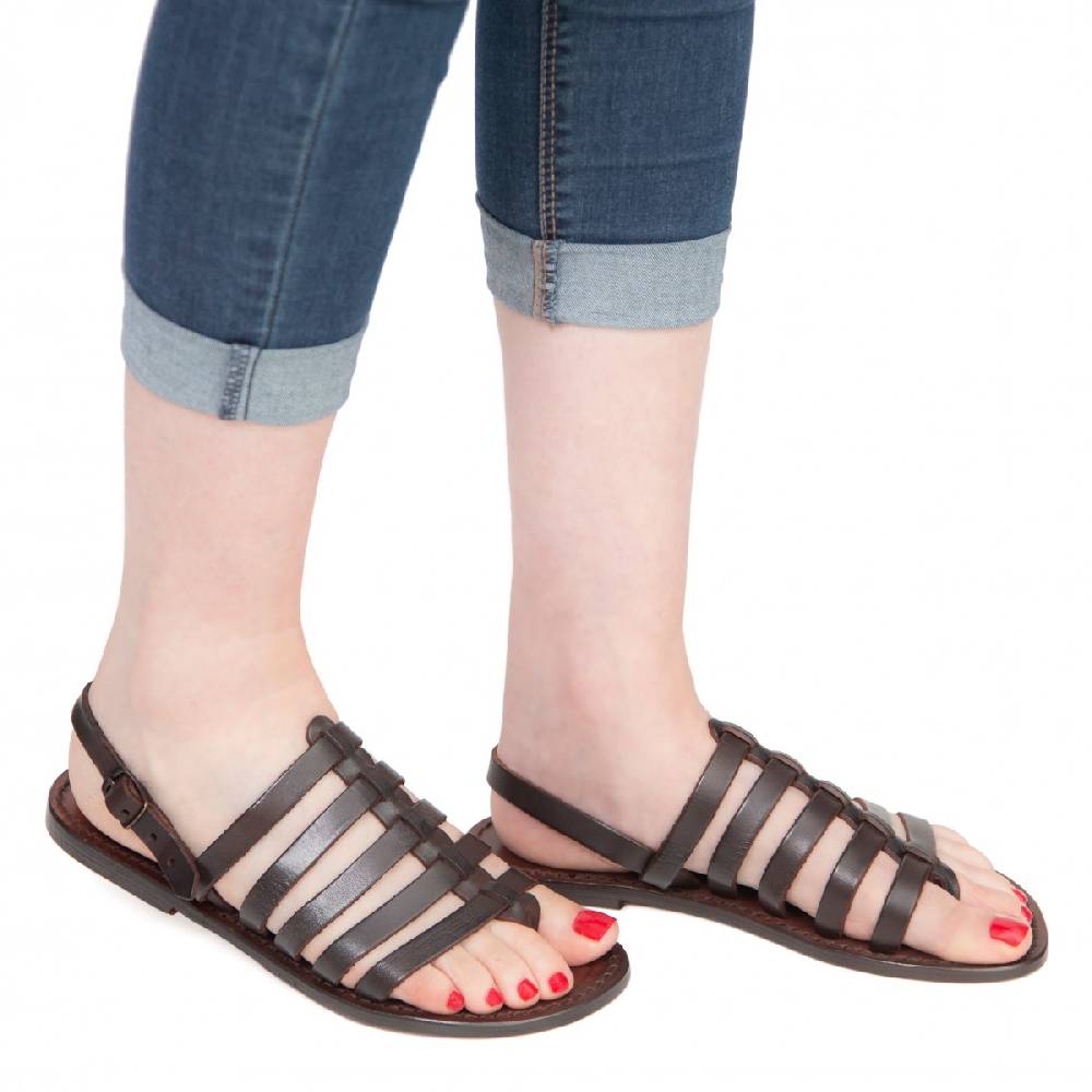 Lartigiano Del Cuoio Sandali Infradito Alla Schiava In Pelle Testa Di Moro