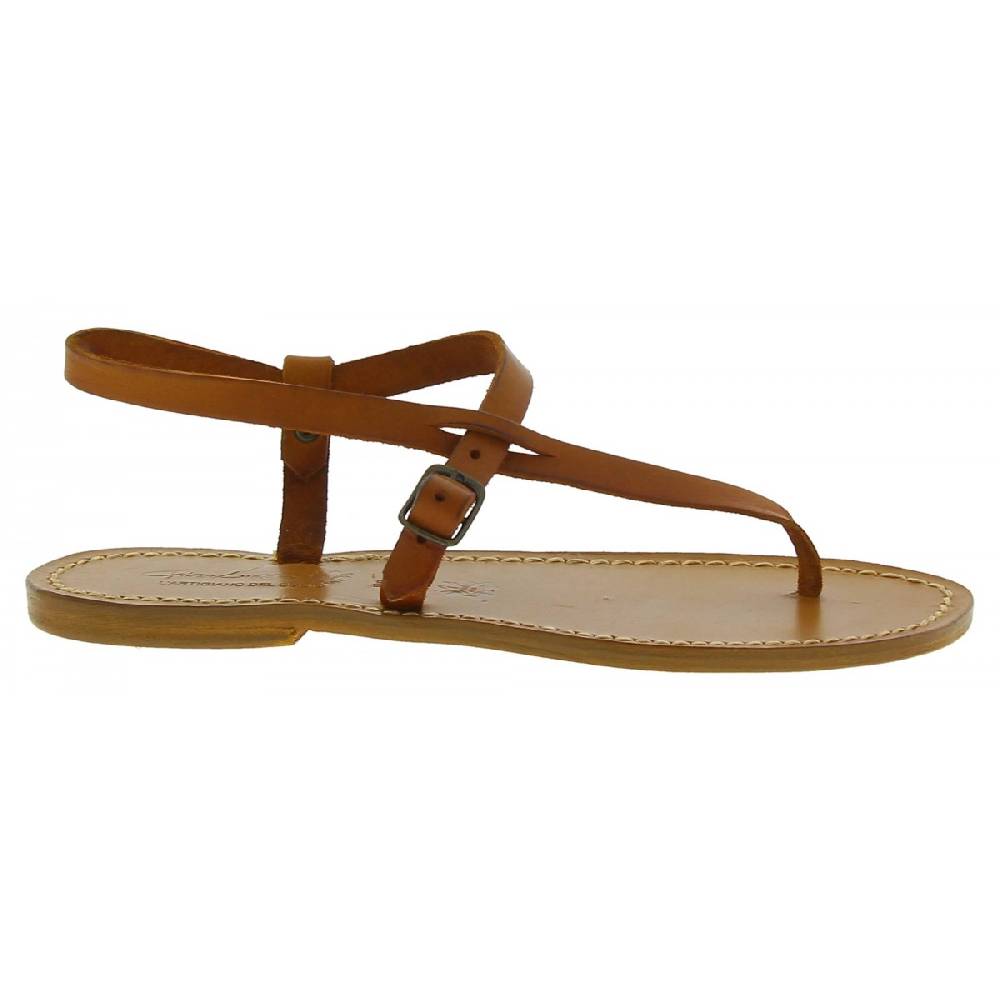 Lartigiano Del Cuoio Sandali Infradito Artigianali Da Donna In Pelle Color Cuoio