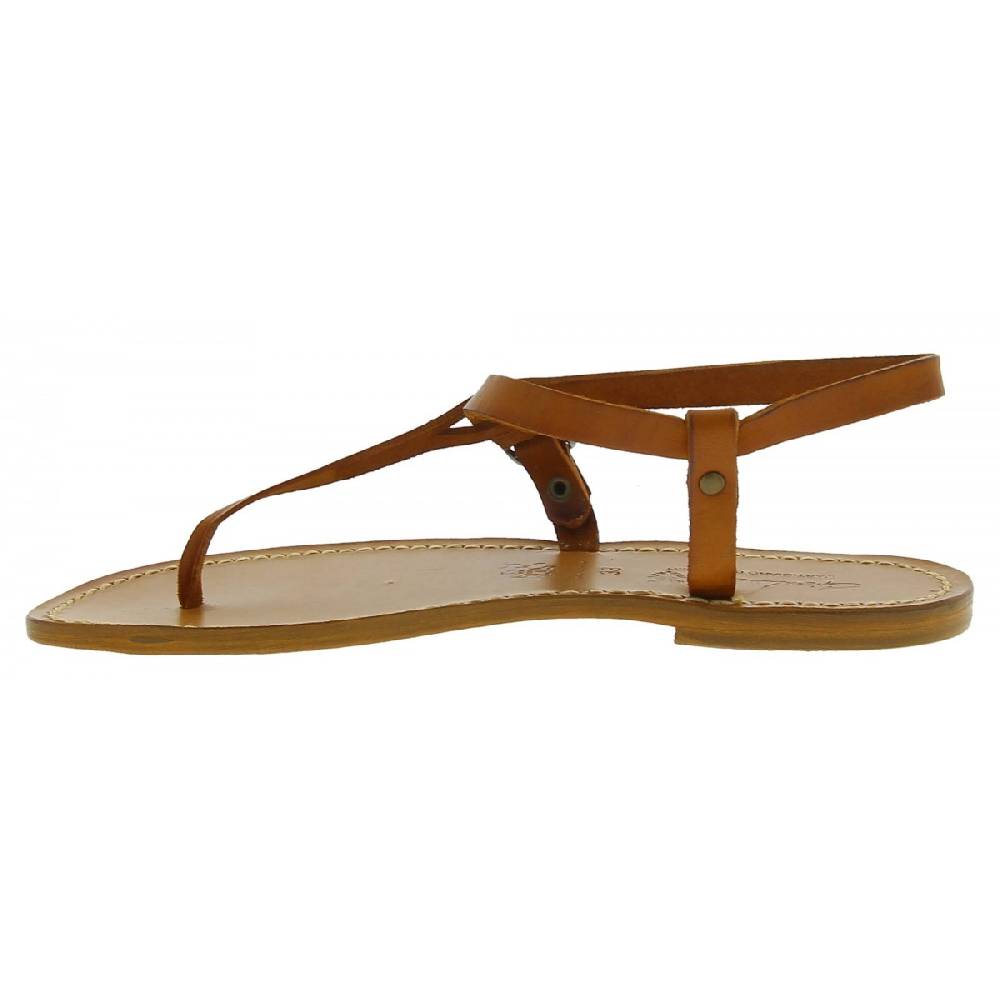 Lartigiano Del Cuoio Sandali Infradito Artigianali Da Donna In Pelle Color Cuoio