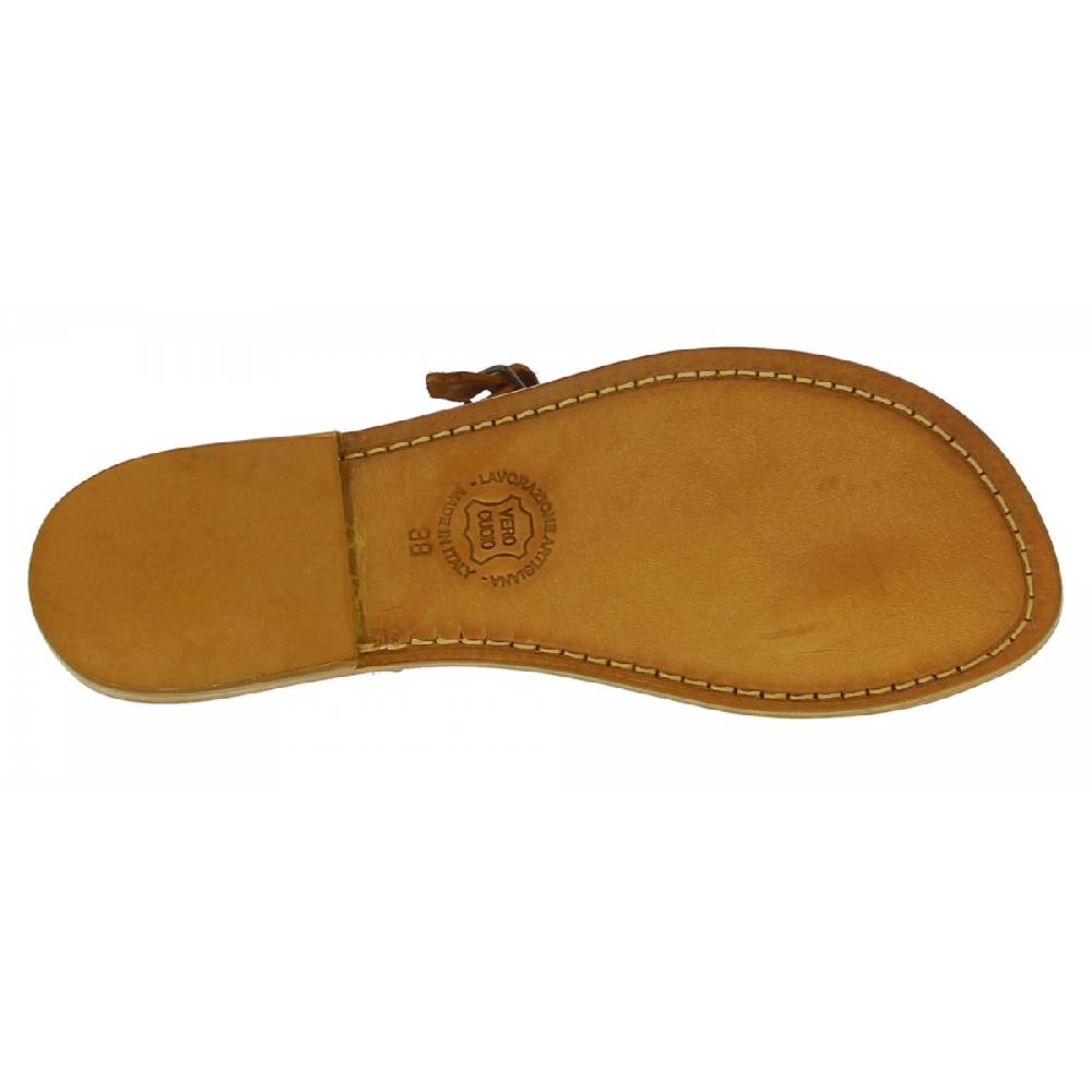 Lartigiano Del Cuoio Sandali Infradito Artigianali Da Donna In Pelle Color Cuoio