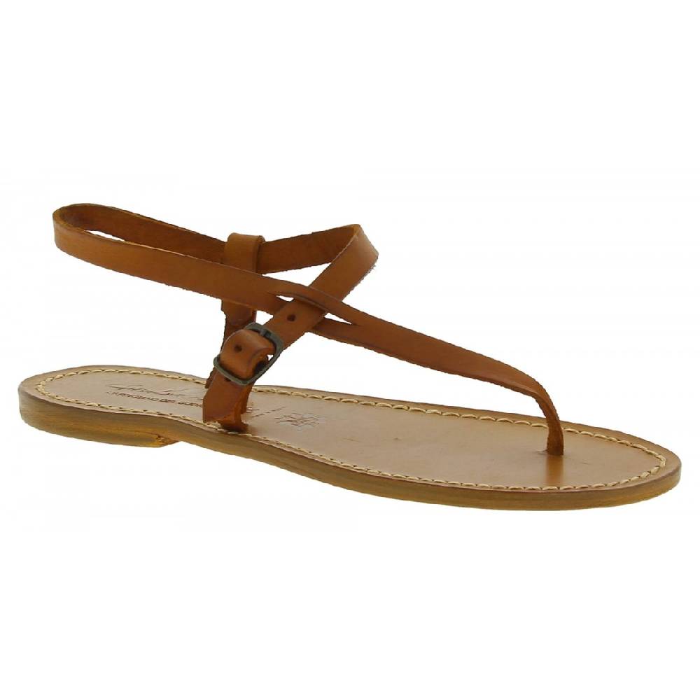 Lartigiano Del Cuoio Sandali infradito artigianali da donna in pelle color cuoio