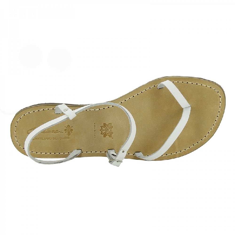 Lartigiano Del Cuoio Sandali Infradito Bianchi Da Donna In Pelle Fatti A Mano