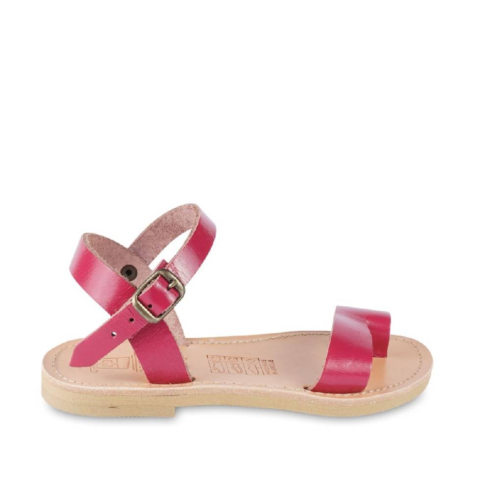 Lartigiano Del Cuoio Sandali Infradito Da Bambina In Pelle Di Vitello Fucsia Chiusura Con Fibbia