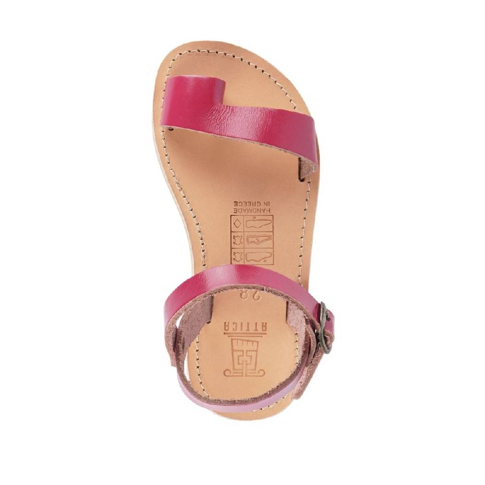 Lartigiano Del Cuoio Sandali Infradito Da Bambina In Pelle Di Vitello Fucsia Chiusura Con Fibbia