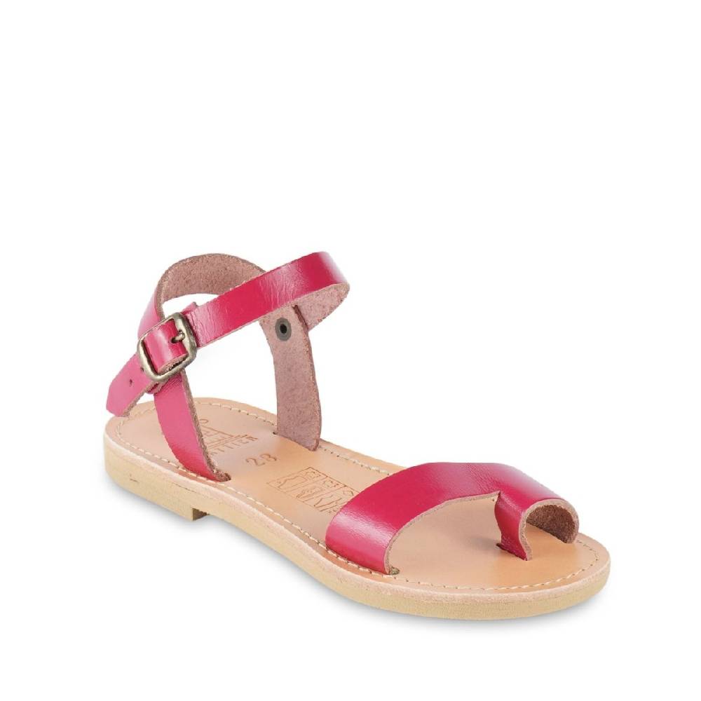 Lartigiano Del Cuoio Sandali infradito da bambina in pelle di vitello fucsia chiusura con fibbia