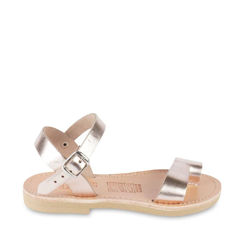 Lartigiano Del Cuoio Sandali Infradito Da Bambina In Pelle Di Vitello Oro Rosa Chiusura Con Fibbia