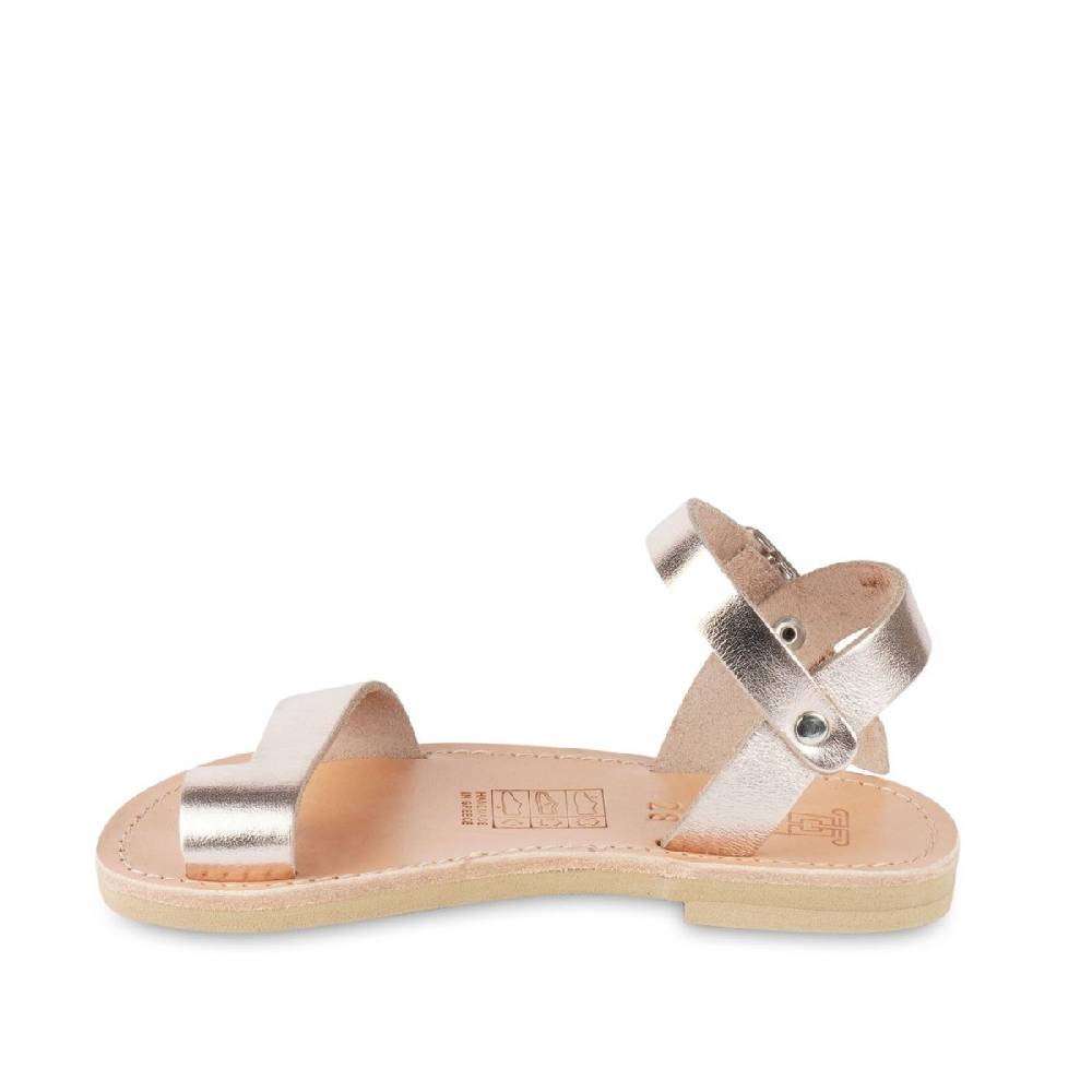 Lartigiano Del Cuoio Sandali Infradito Da Bambina In Pelle Di Vitello Oro Rosa Chiusura Con Fibbia