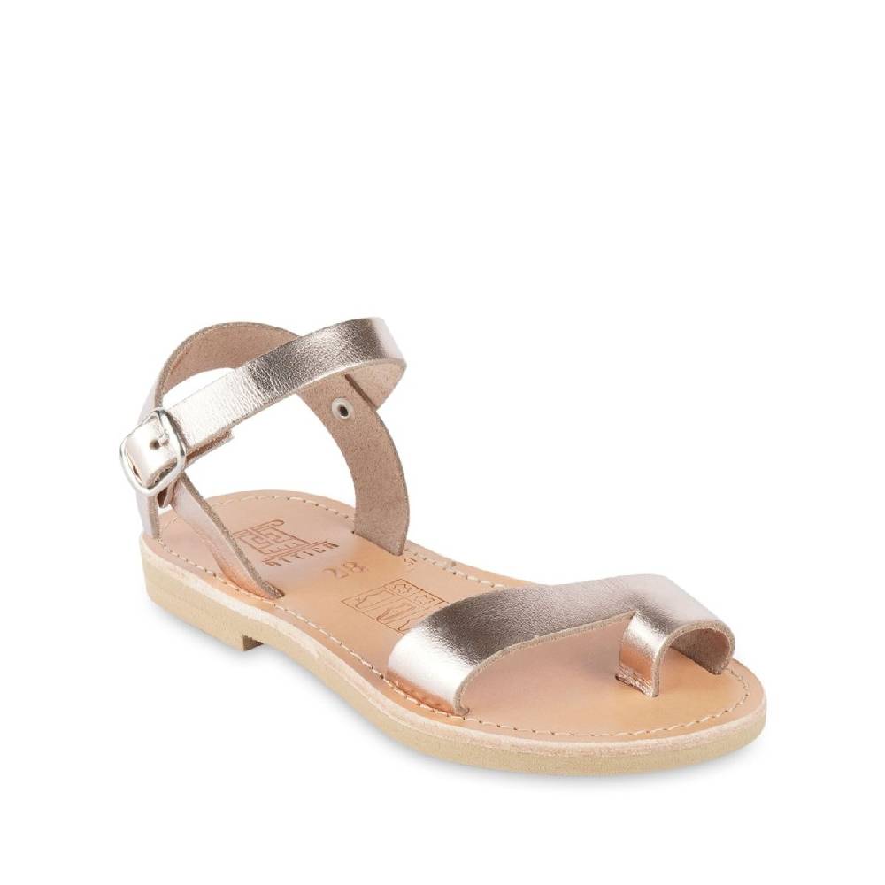 Lartigiano Del Cuoio Sandali infradito da bambina in pelle di vitello oro rosa chiusura con fibbia